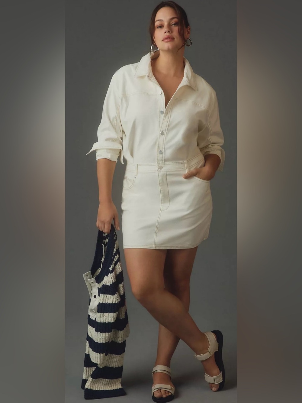 Pilcro Long-Sleeve Denim Micro Mini Shirt Dress S